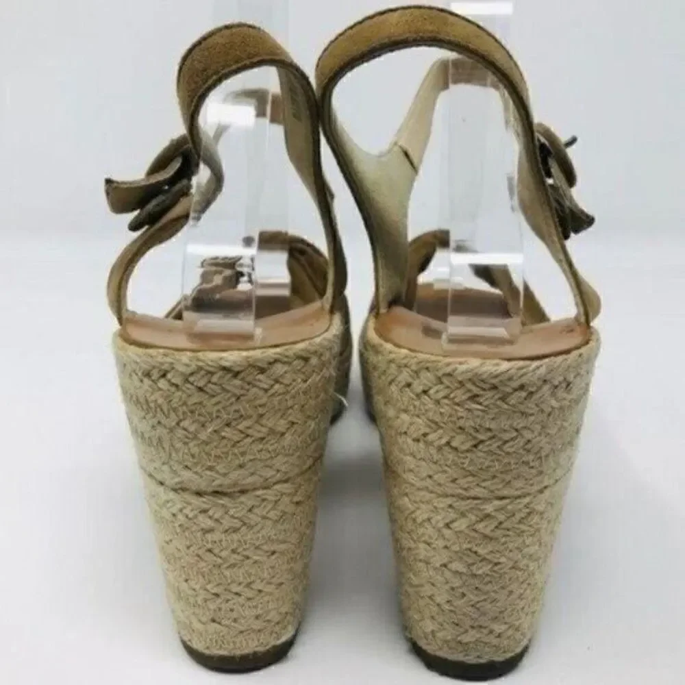 Paul Green Harper womans espadrille platform heel US8.5 BoxM brown suede sandal